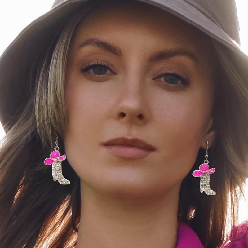 RechicGu Rhinestone Western Boots Earrings Cowgirl Cowboy Enamel Hat Bohemian Rodeo Boot Drop Dangle Earrings for Women - Image 2